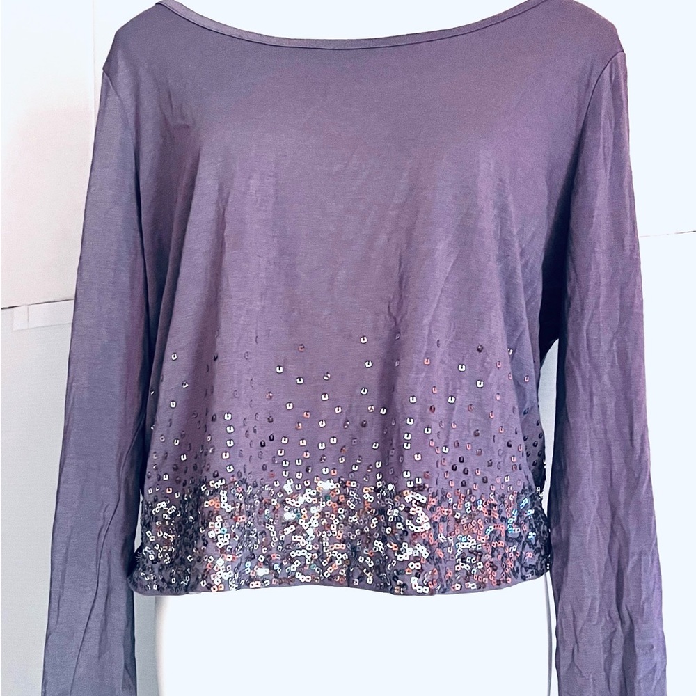 Ludi Cold Shoulder Purple Sequin Long Sleeve Top -NWT